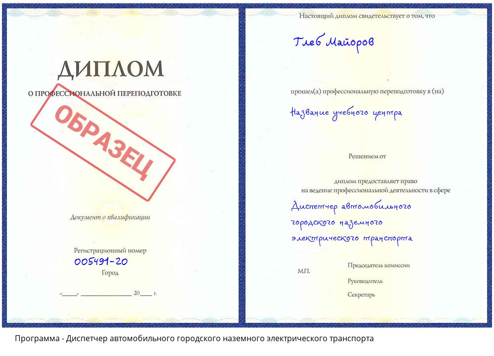 Диспетчер автомобильного городского наземного электрического транспорта Сафоново