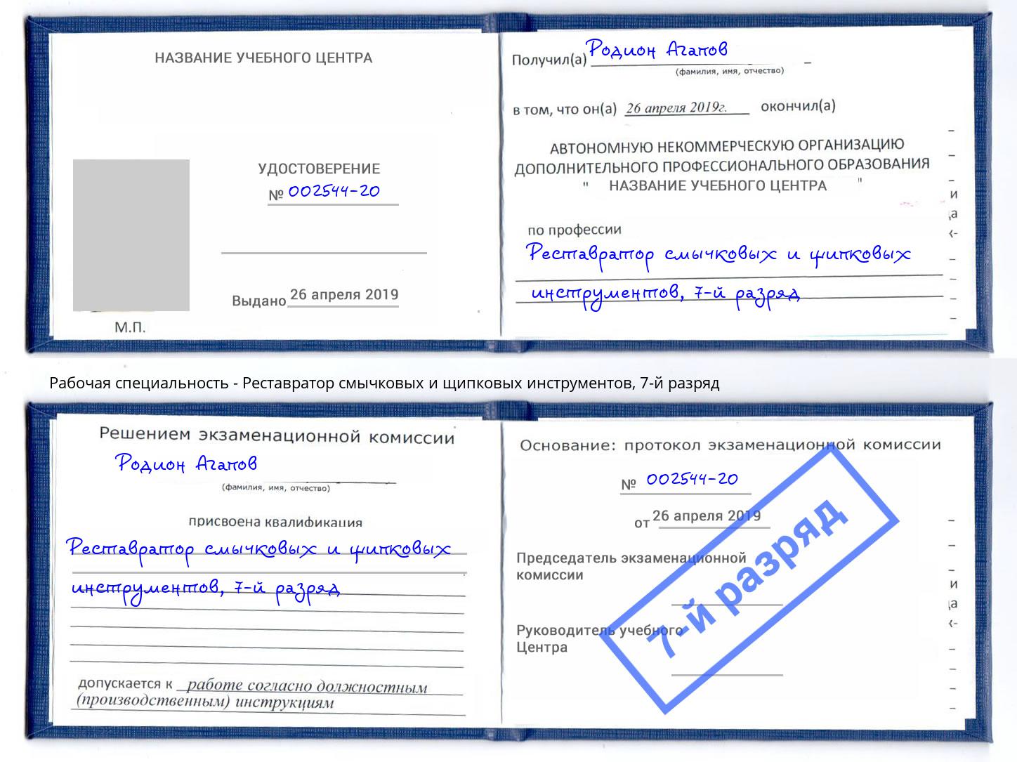 корочка 7-й разряд Реставратор смычковых и щипковых инструментов Сафоново