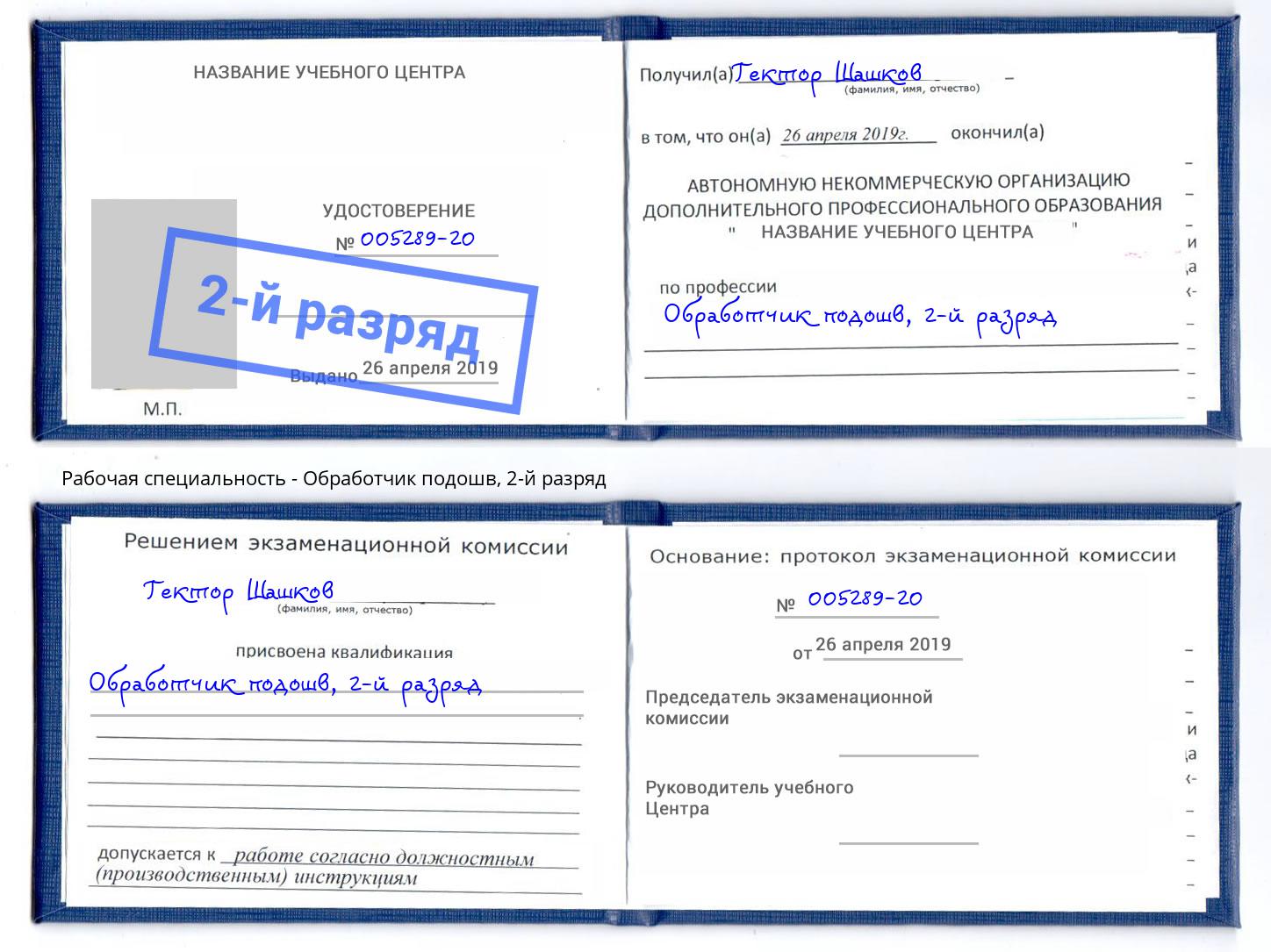 корочка 2-й разряд Обработчик подошв Сафоново
