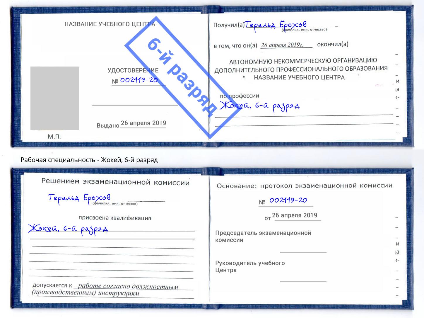 корочка 6-й разряд Жокей Сафоново