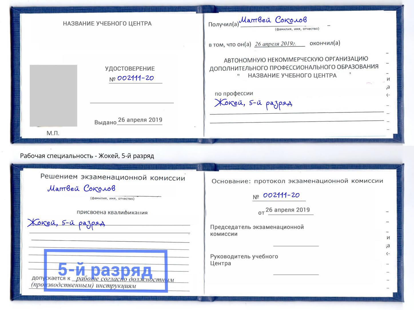 корочка 5-й разряд Жокей Сафоново