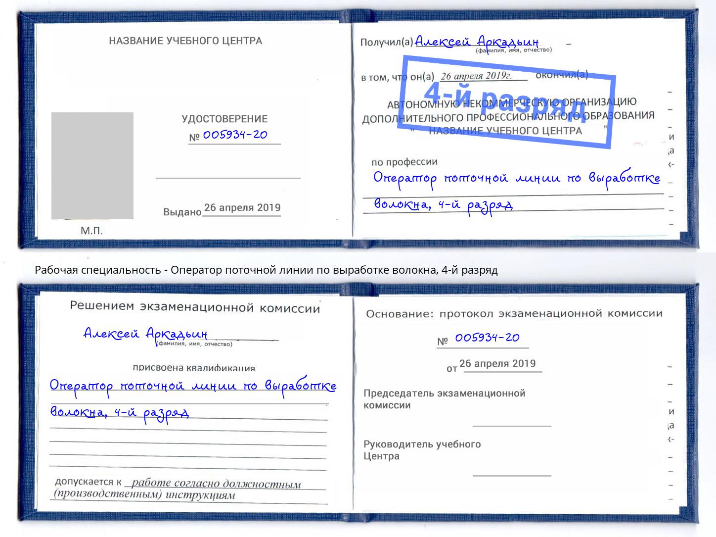 корочка 4-й разряд Оператор поточной линии по выработке волокна Сафоново